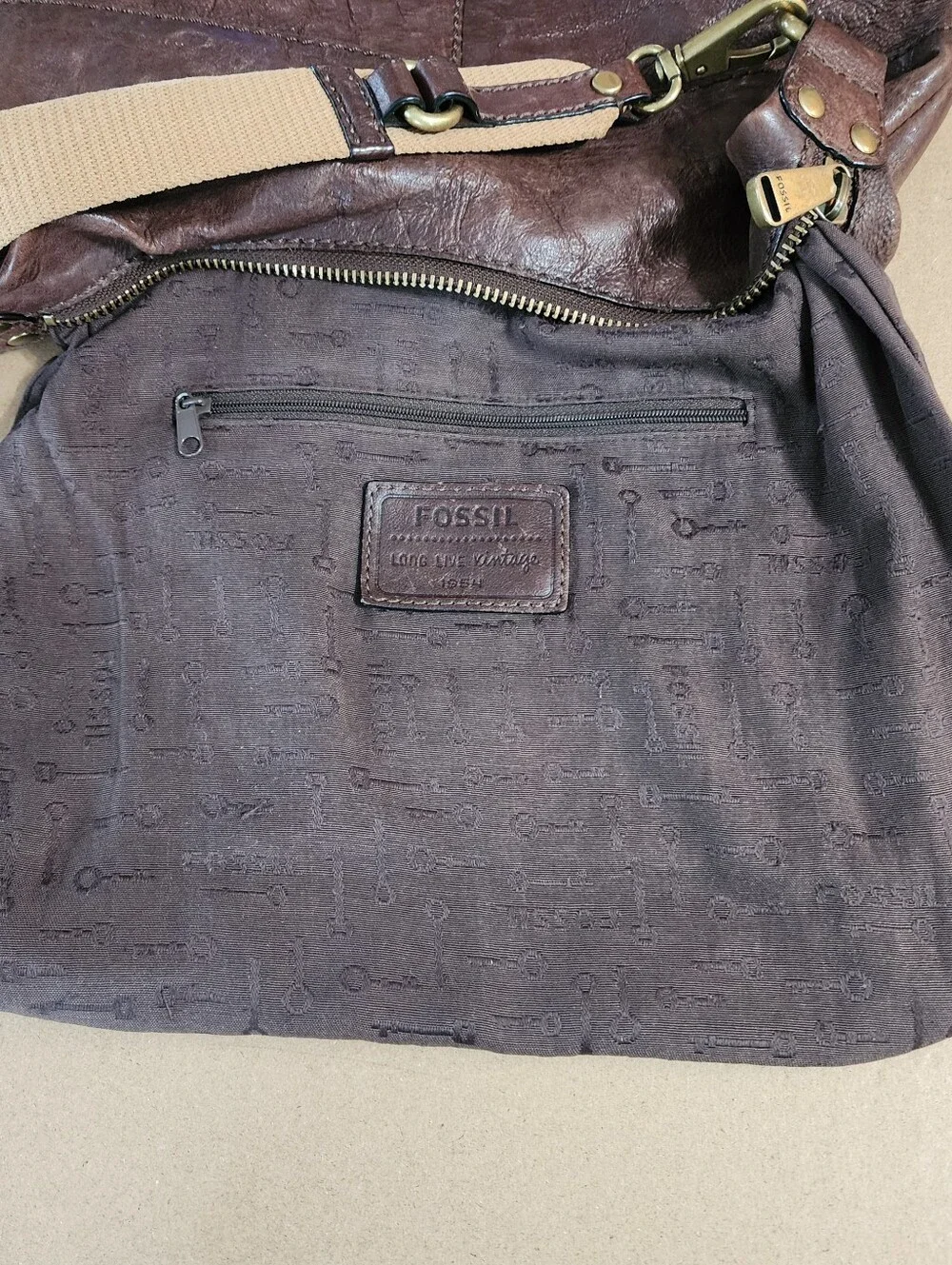 Fossil Brown Leather Messenger Crossbody Satchel Pebbled Multi Pocket Bag Y2K Lg